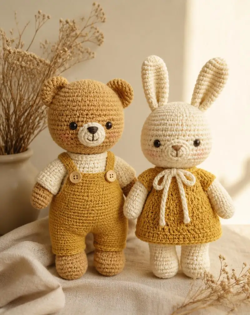 Amigurumis de crochet: osito y conejito